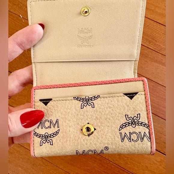 MCM Signature Monogram Pink and Purple Pebbled Leather Wallet - Picture 4 of 12